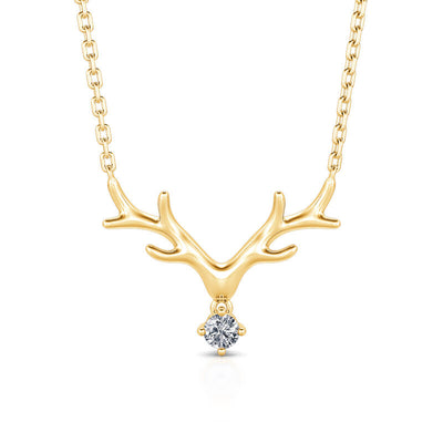 Round Cut Diamond Elk Antlers Necklace Pendant for Women
