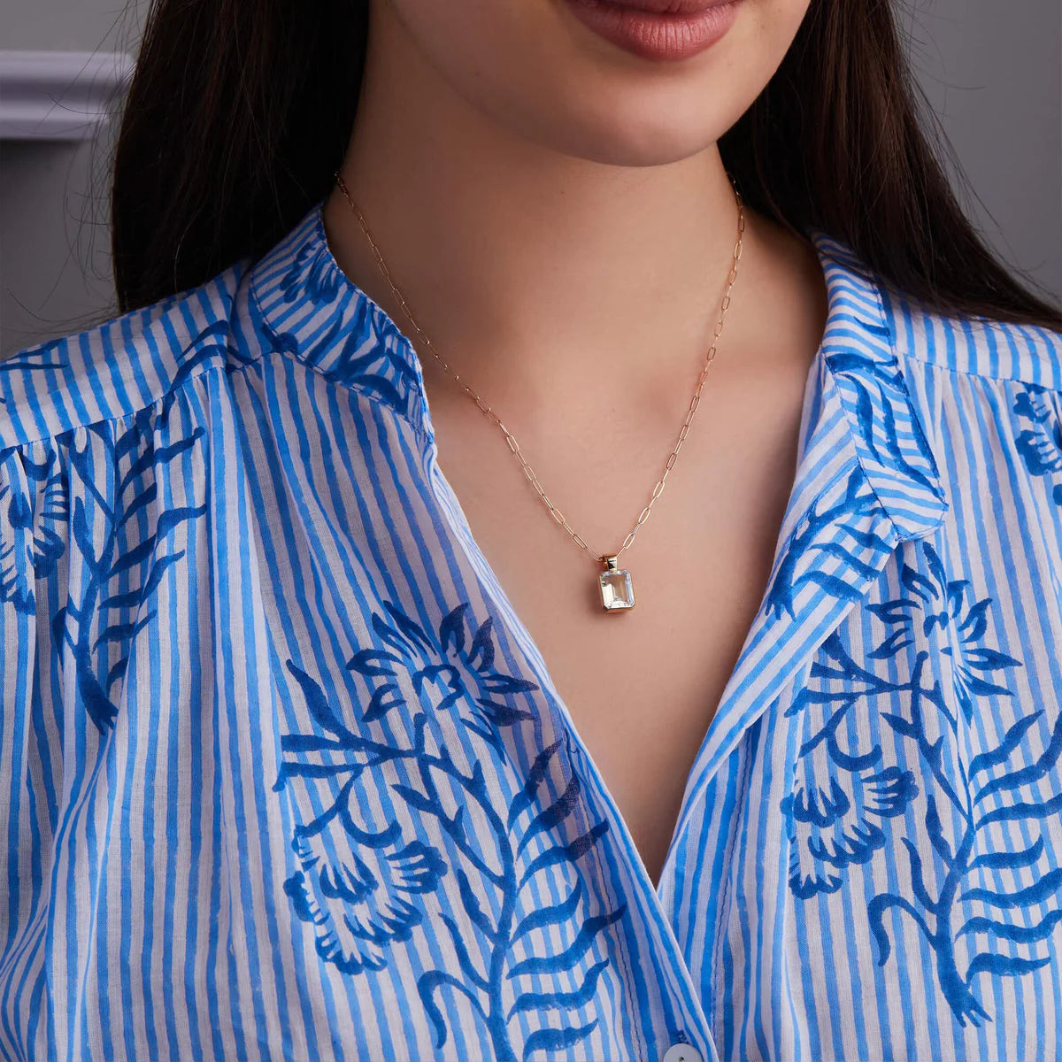 4.0CT Emerald Cut Diamond Moissanite April Birthstone Pendant Necklace