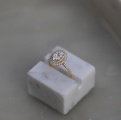 1.0 CT-3.0 CT Oval Double Halo  Lab Grown Diamond Engagement Ring