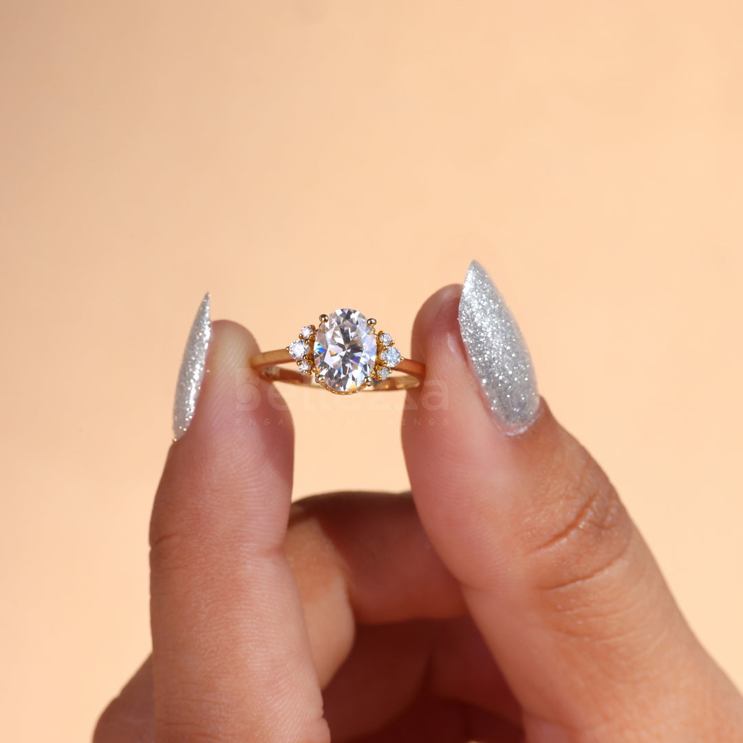 1.0CT Oval Cut Cluster Moissanite Engagement Ring - Ready to Ship