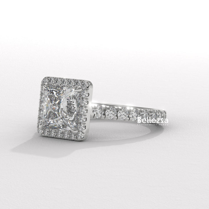 1.0-2.0CT Princess Cut Halo Pave Lab Grown Engagement Ring