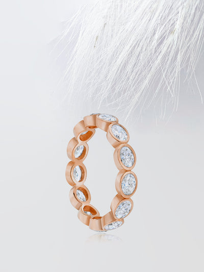 Oval Cut Bezel Diamond Wedding Band For Women