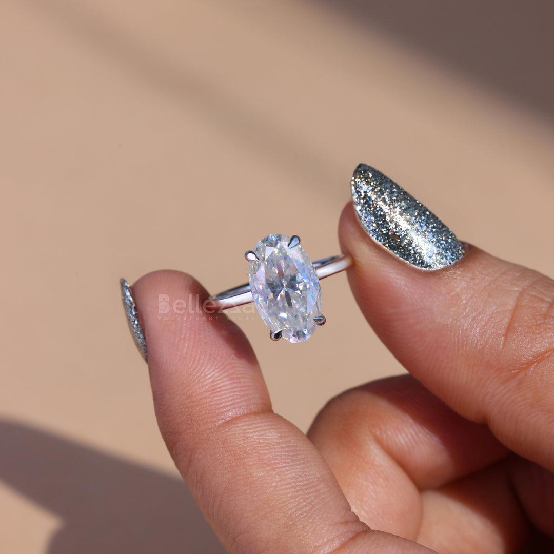 3.0CT Oval Cut Moissanite Hidden Halo Engagement Ring - Ready to ship