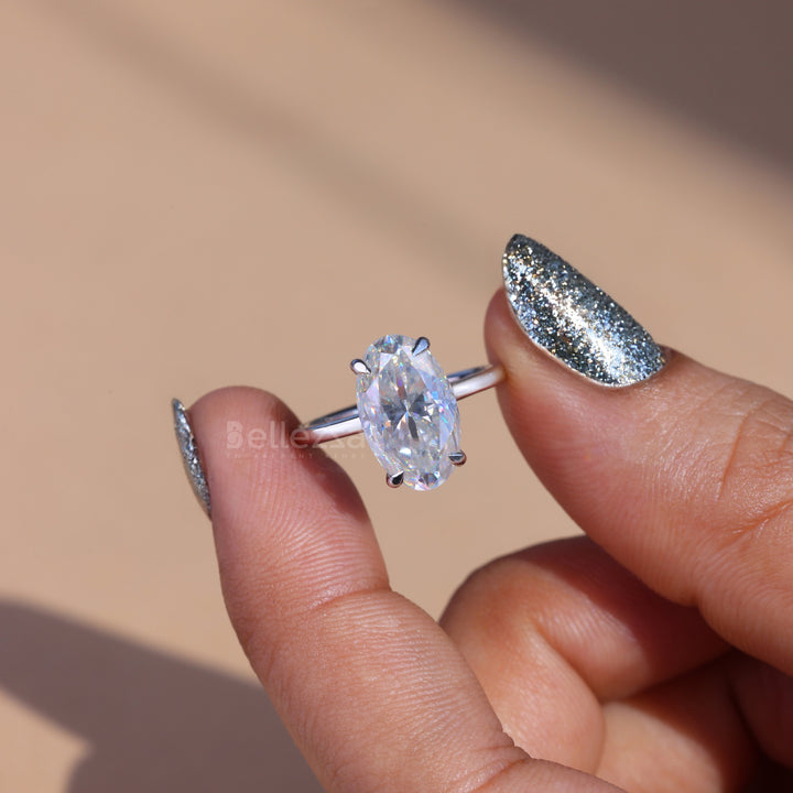 3.0CT Oval Cut Moissanite Hidden Halo Engagement Ring - Ready to ship