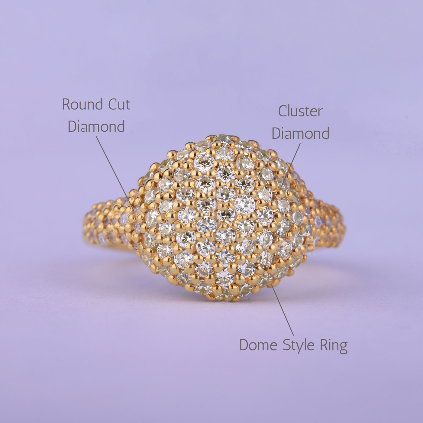 Round Cut Cluster Diamond Dome Style Moissanite Ring