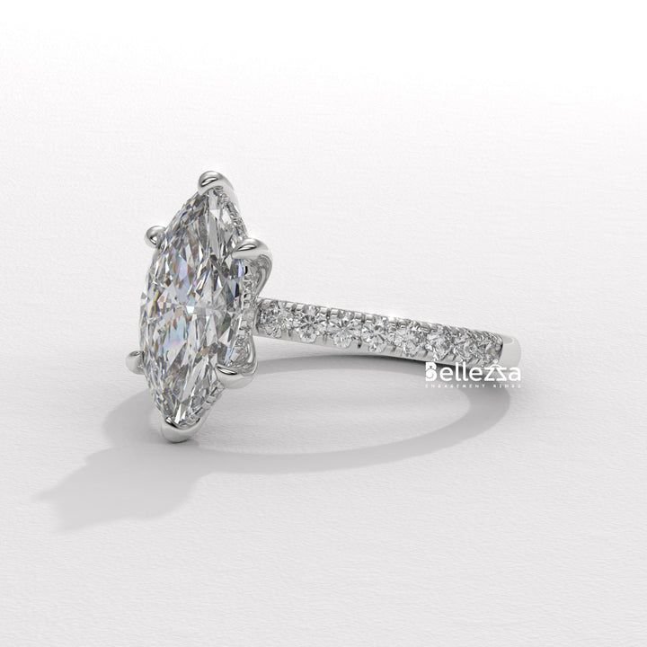 2.50-3.50CT Marquise Cut CVD Diamond Pave Setting Engagement Ring