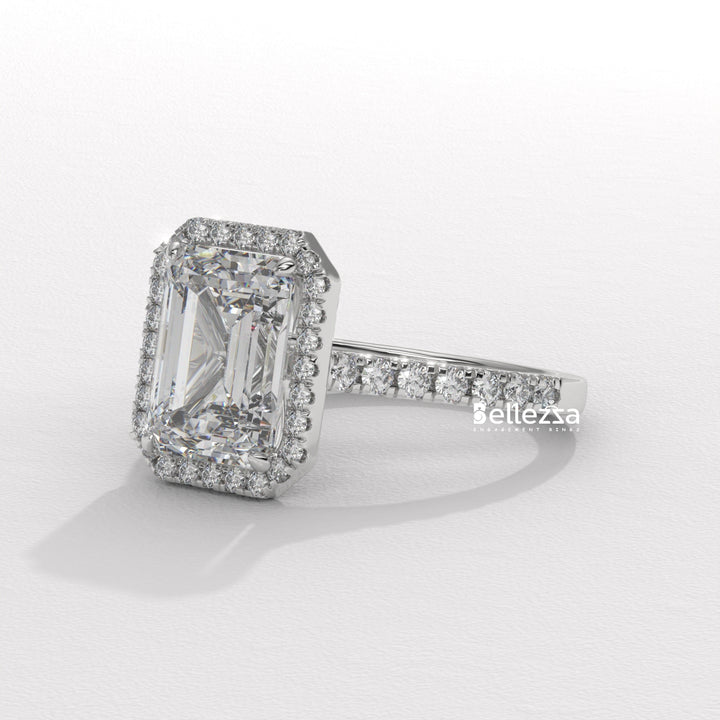 1.50-2.0CT Emerald Cut Halo Pave Setting CVD Diamond Engagement Ring