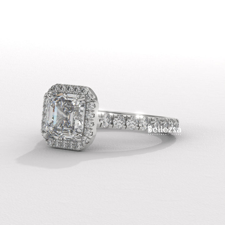 1.0-2.0CT Asscher Cut CVD Diamond Halo Setting Engagement Ring
