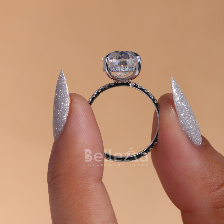 9.0CT Oval Cut Hidden Halo Moissanite Engagement Ring - Ready To Ship