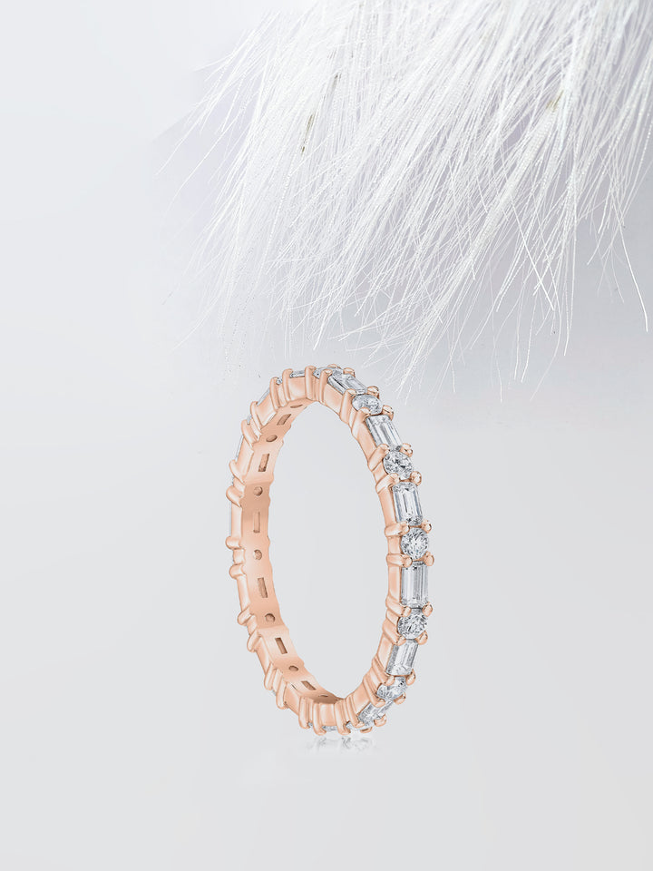 Round & Baguette Cut Eternity Diamond Wedding Band For Women