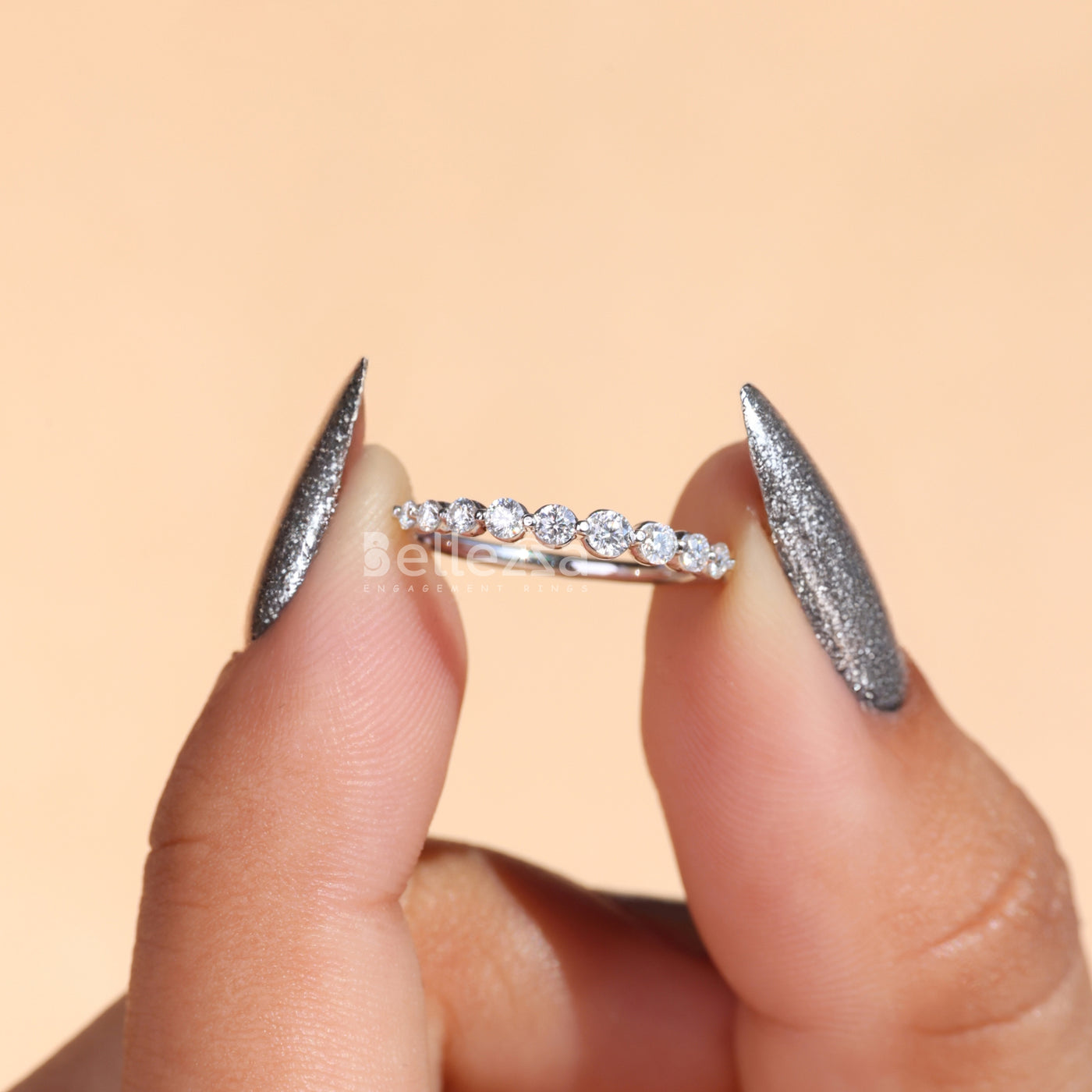 Round Diamond Bubble Pave Moissanite Wedding Band - Ready To Ship