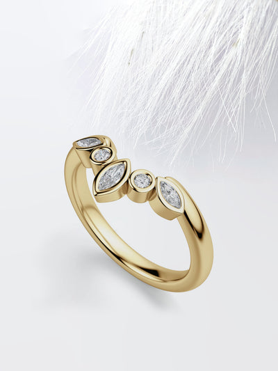 Round & Marquise Cut Curved Diamond Wedding Band For Women