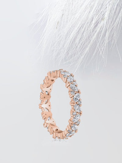 Round & Marquise Cut Cluster Diamond Wedding Band For Her