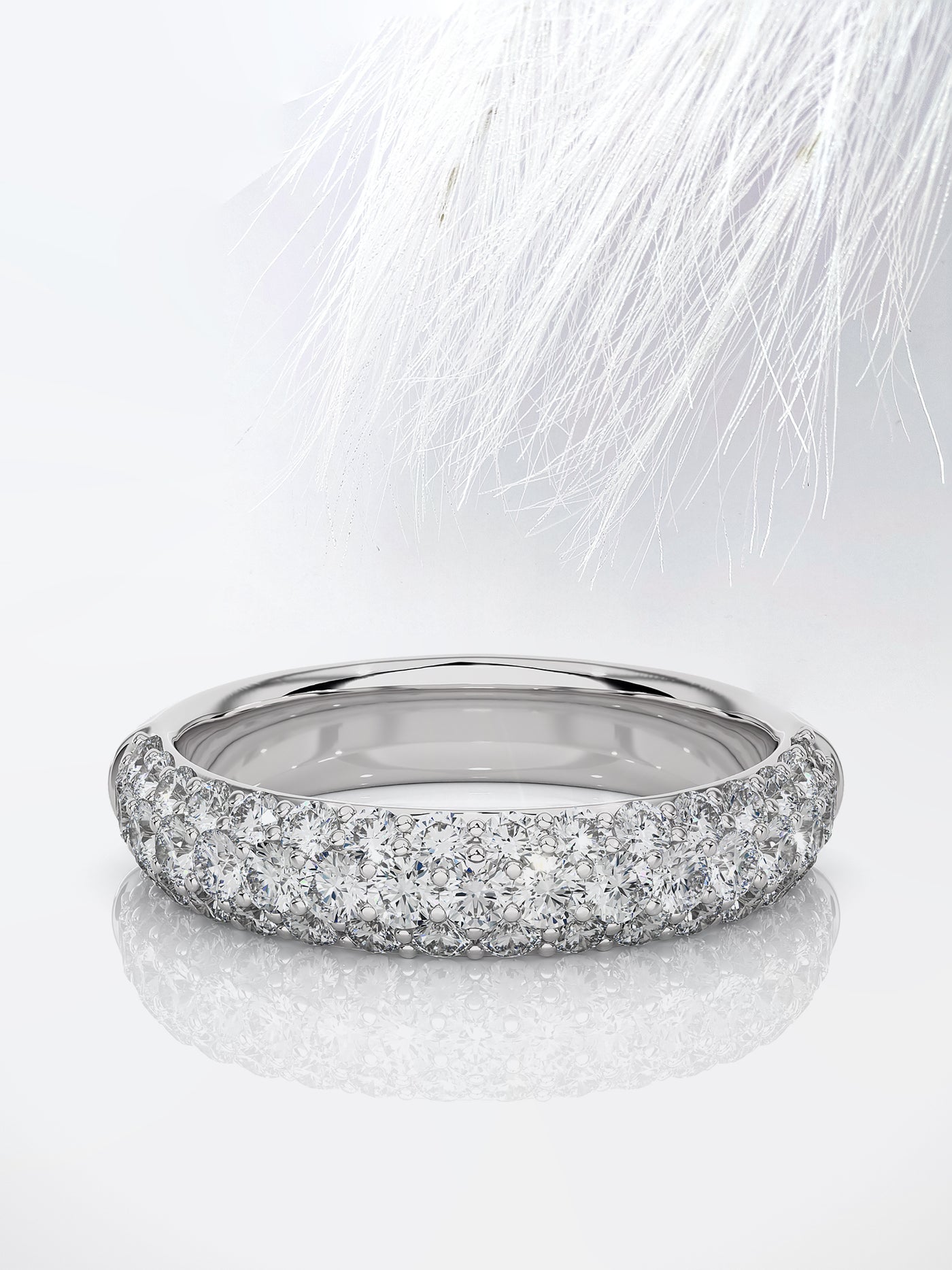 Round Cut Three Row Moissanite Pave Men's Wedding Band