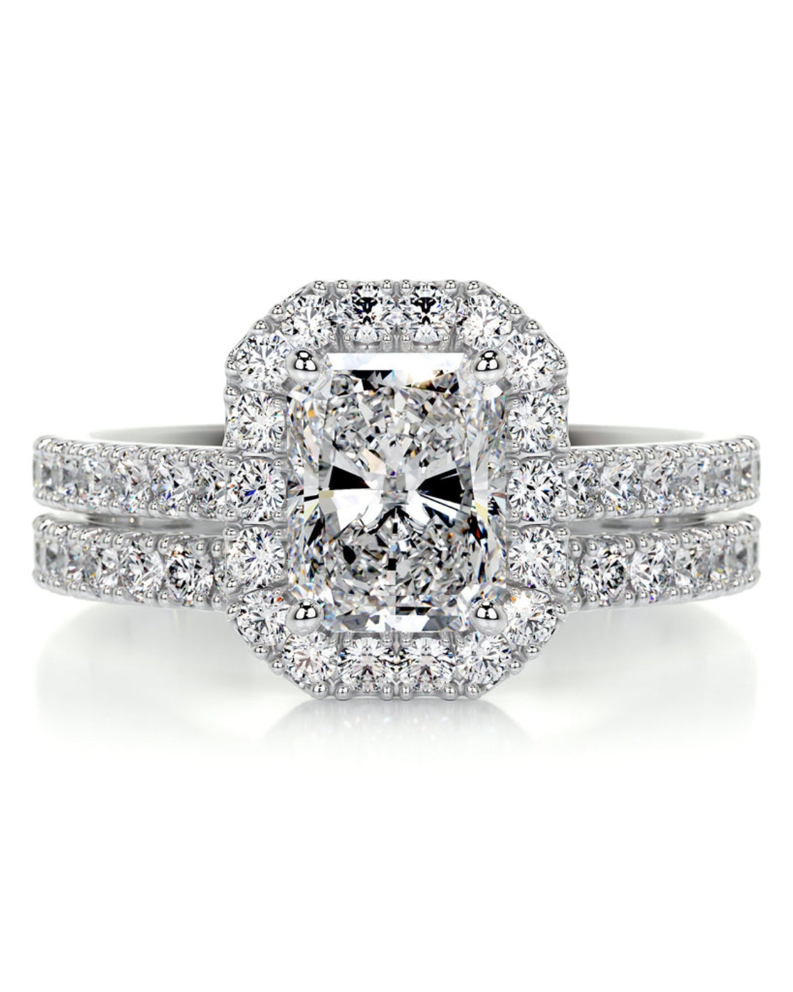 1.50 CT Radiant Cut  F-VS CVD Diamond Bridal Set With Halo & Pave Setting