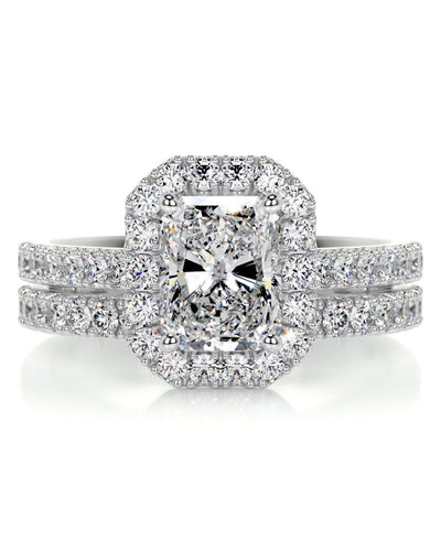 1.50 CT Radiant Cut  F-VS CVD Diamond Bridal Set With Halo & Pave Setting