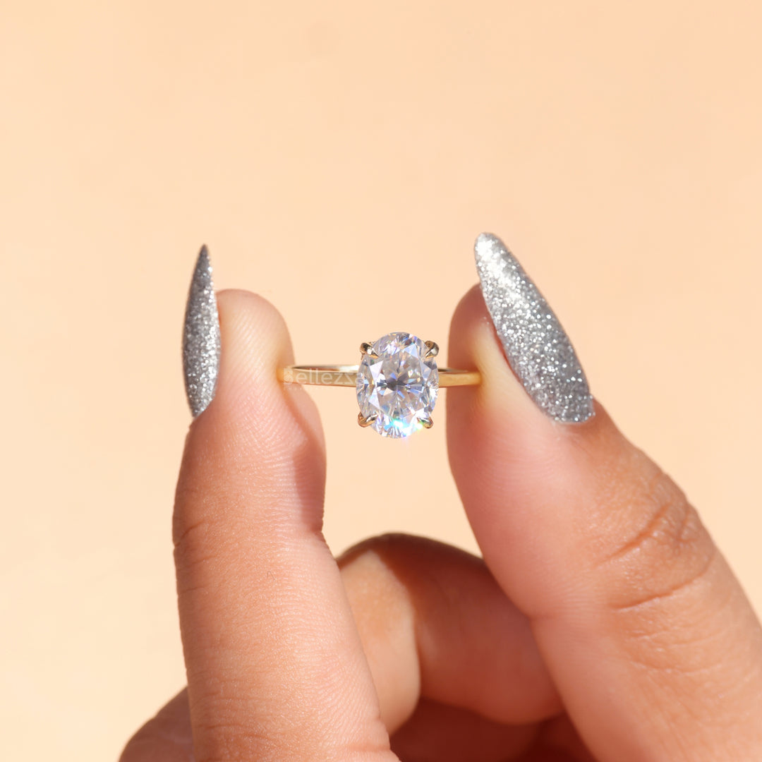 2.0CT Oval Cut Moissanite Hidden Halo Engagement Ring - Ready to ship