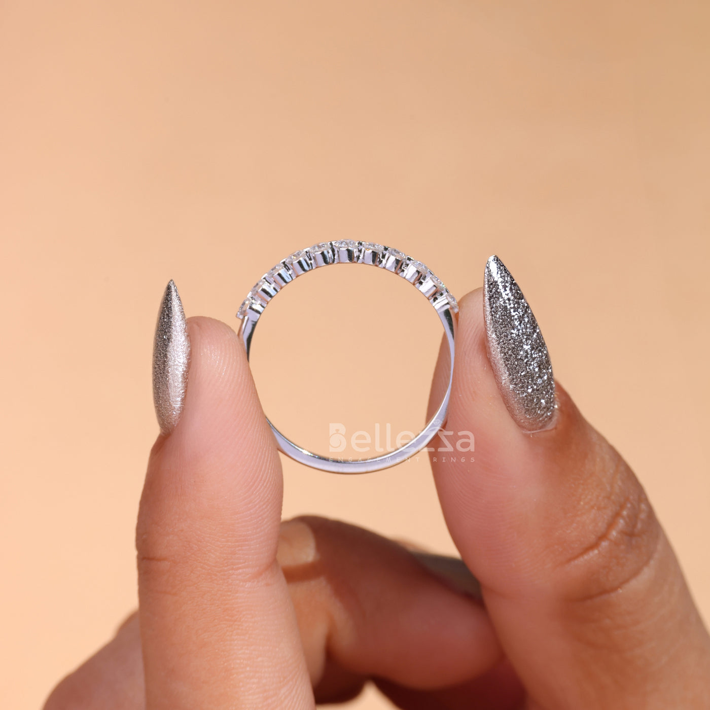 Round Cut Half Eternity Moissanite Wedding Band - Ready To Ship