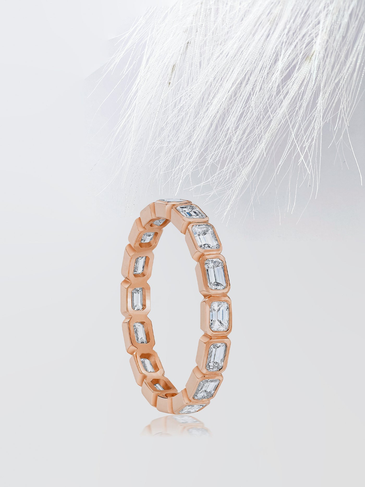 Emerald Cut Bezel Diamond Wedding Band For Women