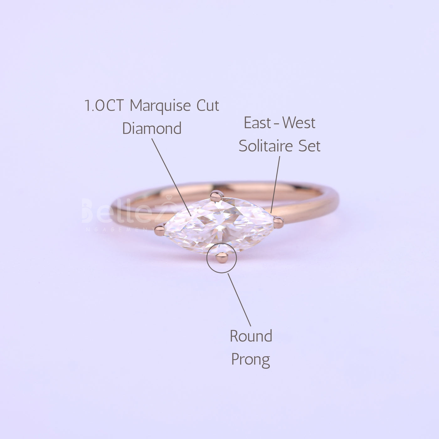 0.75CT East-West Marquise Cut Minimalis Solitaire Engagement Ring