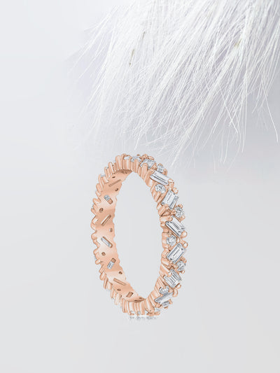 Round & Emerald Cut Cluster Diamond Wedding Band For Women