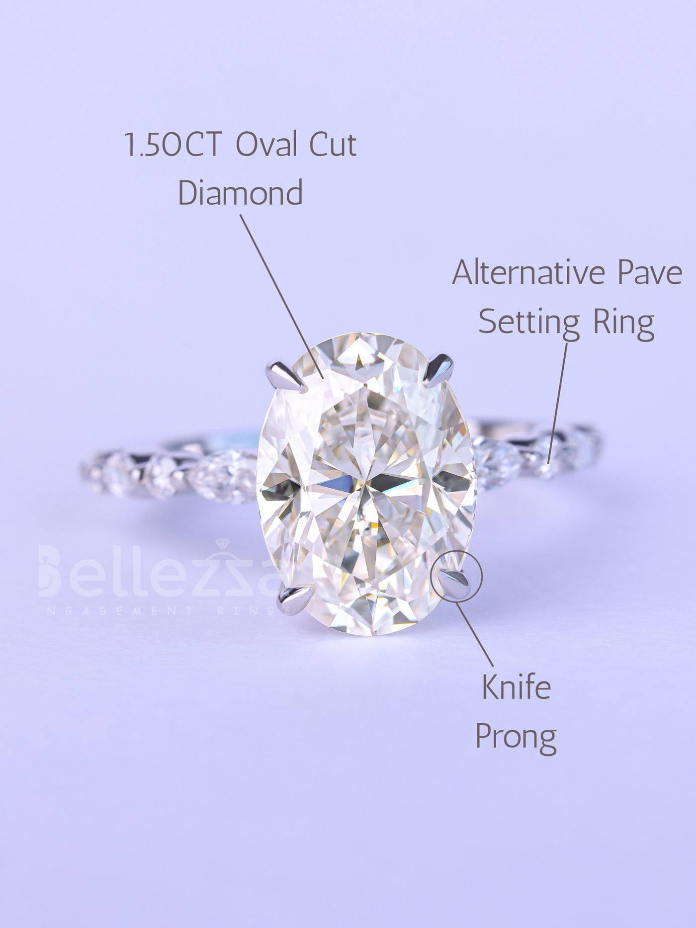 1.50CT Oval Cut Diamond Pave Setting Moissanite Engagement Ring