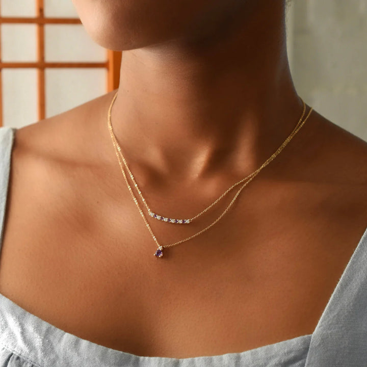 1.35TCW Round Amethyst Moissanite Diamond February Birthstone Necklace