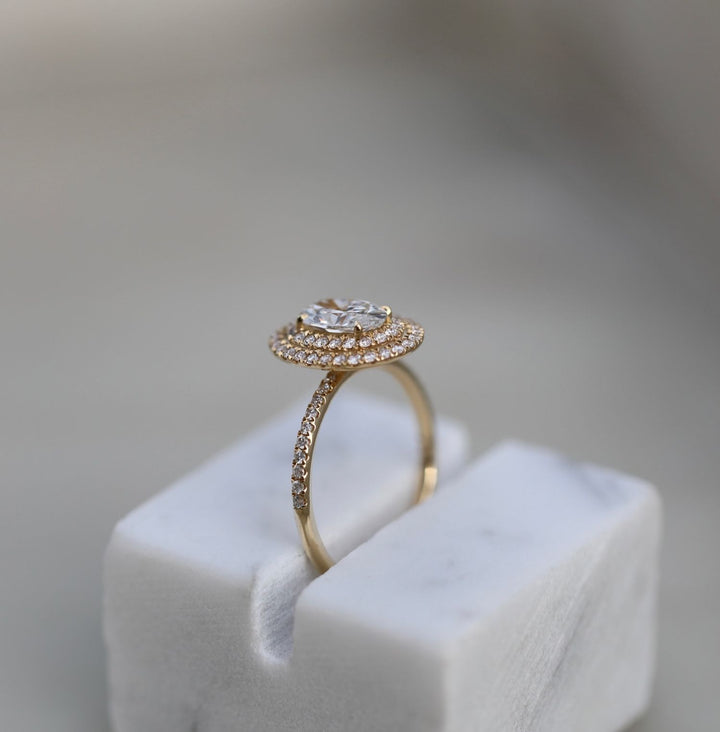 1.0 CT-3.0 CT Oval Double Halo  Lab Grown Diamond Engagement Ring