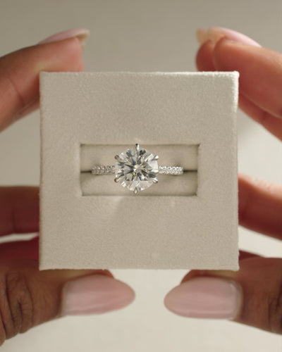 1.0 CT Round Brilliant Pave Setting Moissanite Engagement Ring