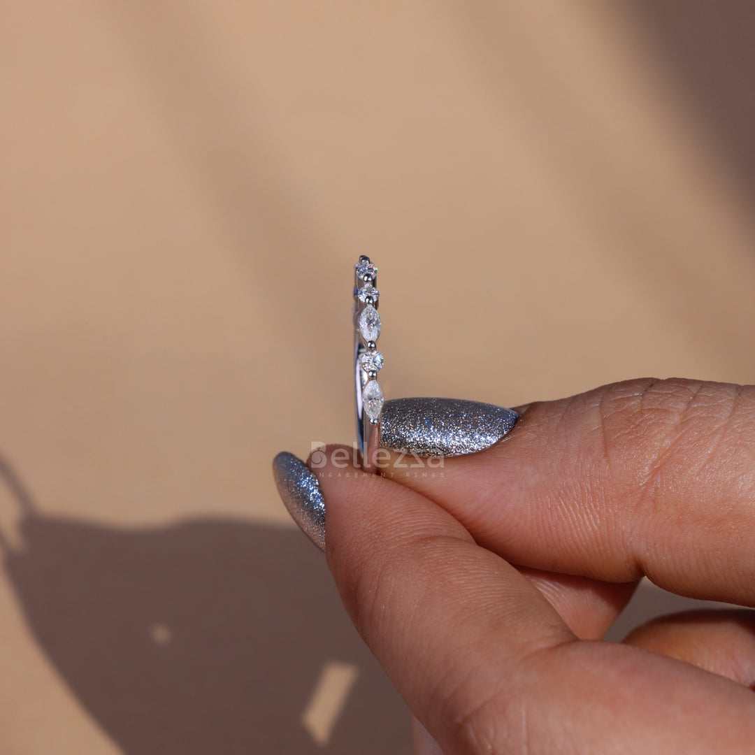 Marquise and Round  Cut Half Eternity Wedding Band - Ready to Ship