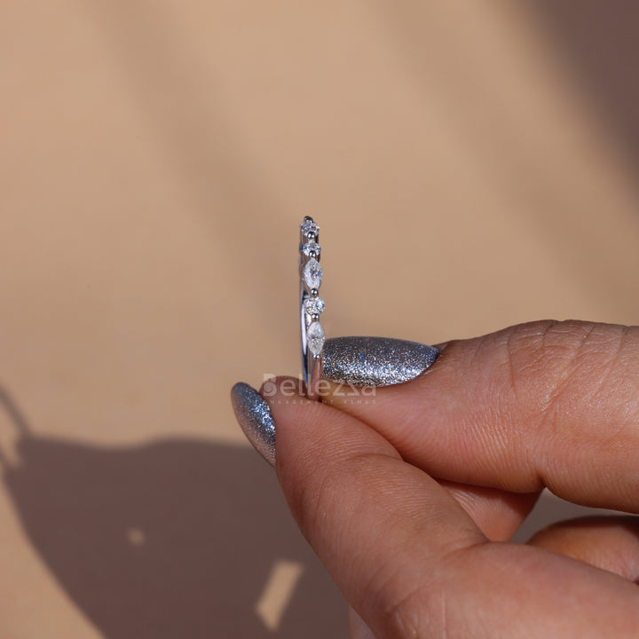 Marquise and Round  Cut Half Eternity Wedding Band - Ready to Ship