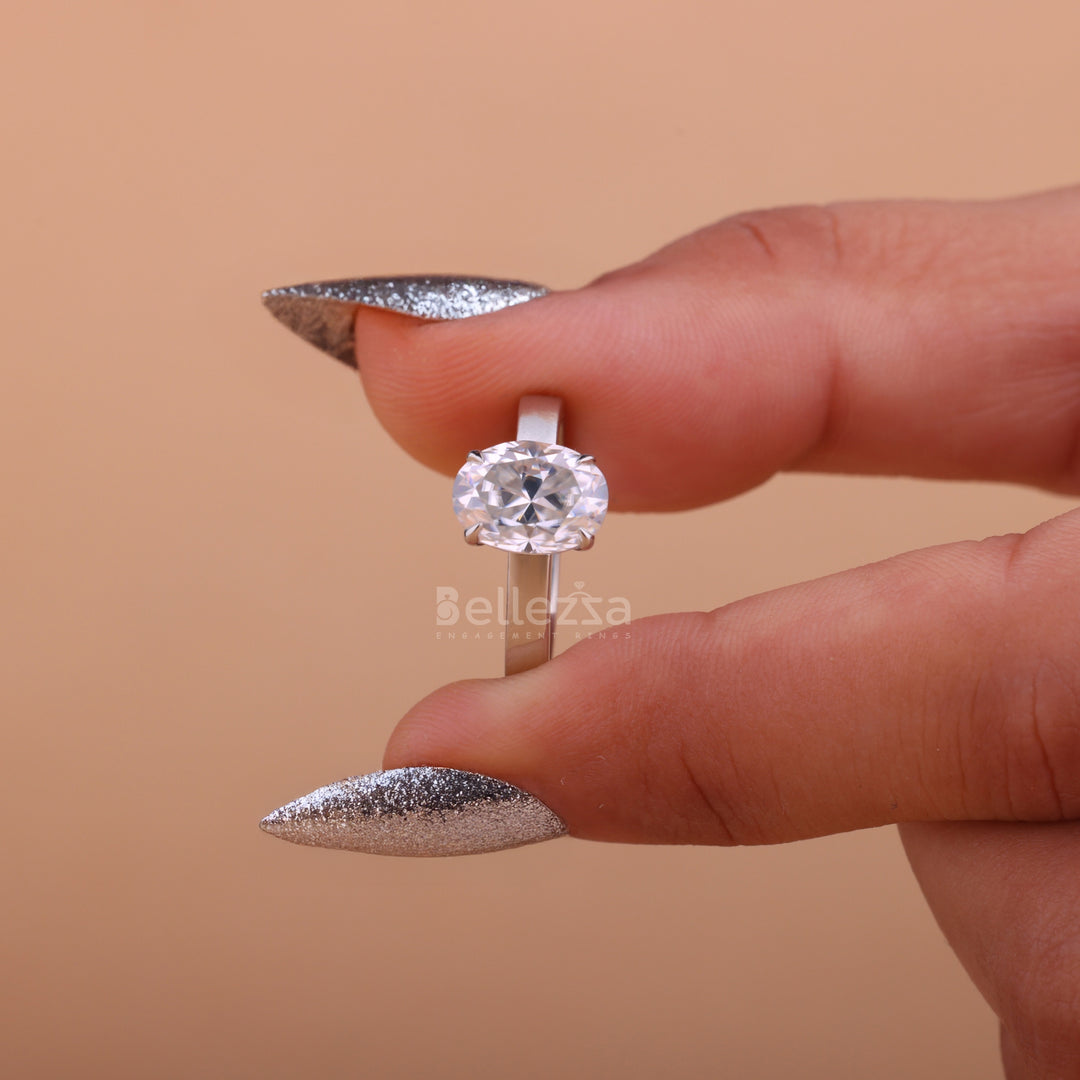 2.0CT Oval Cut Wide Band Moissanite Engagement Ring - Ready To Ship