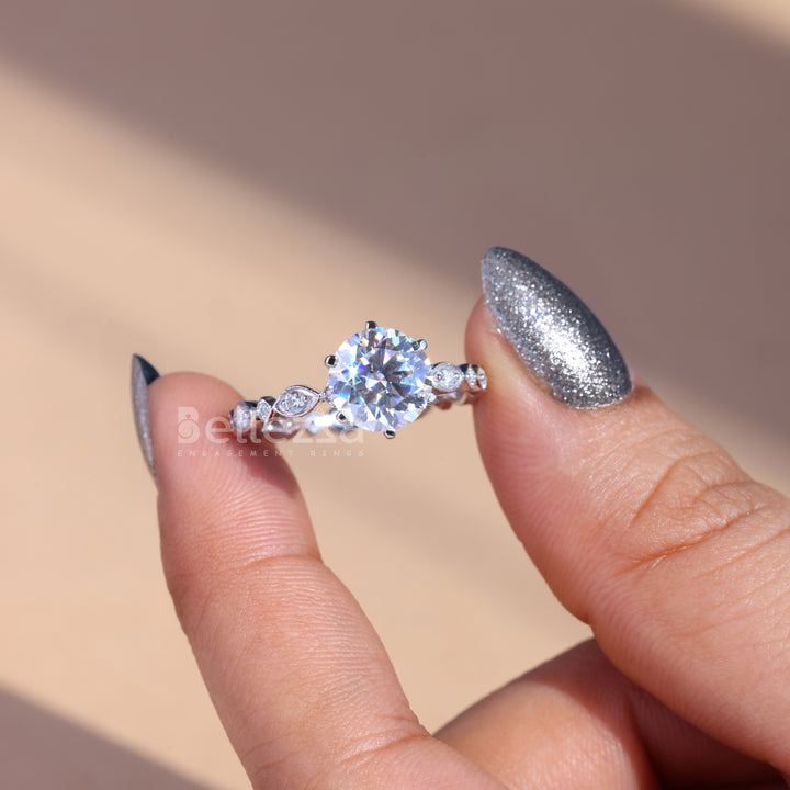 2.0CT Round Cut Vintage Moissanite Engagement Ring - Ready To Ship