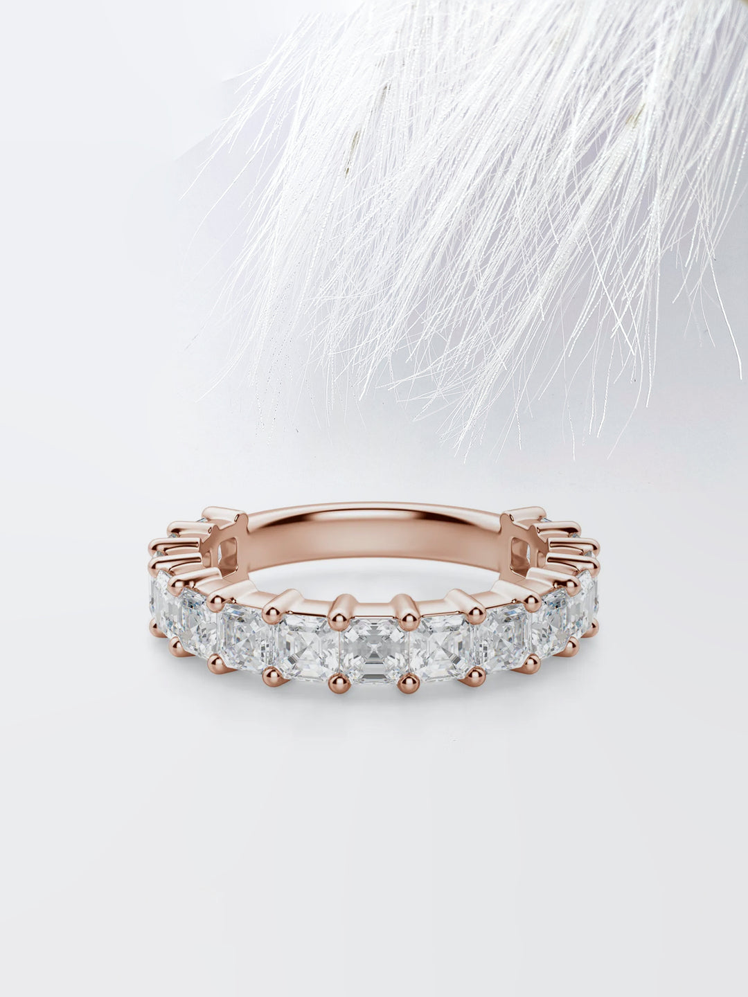 Asscher Cut Semi Eternity (3\4) Diamond Wedding Band For Her