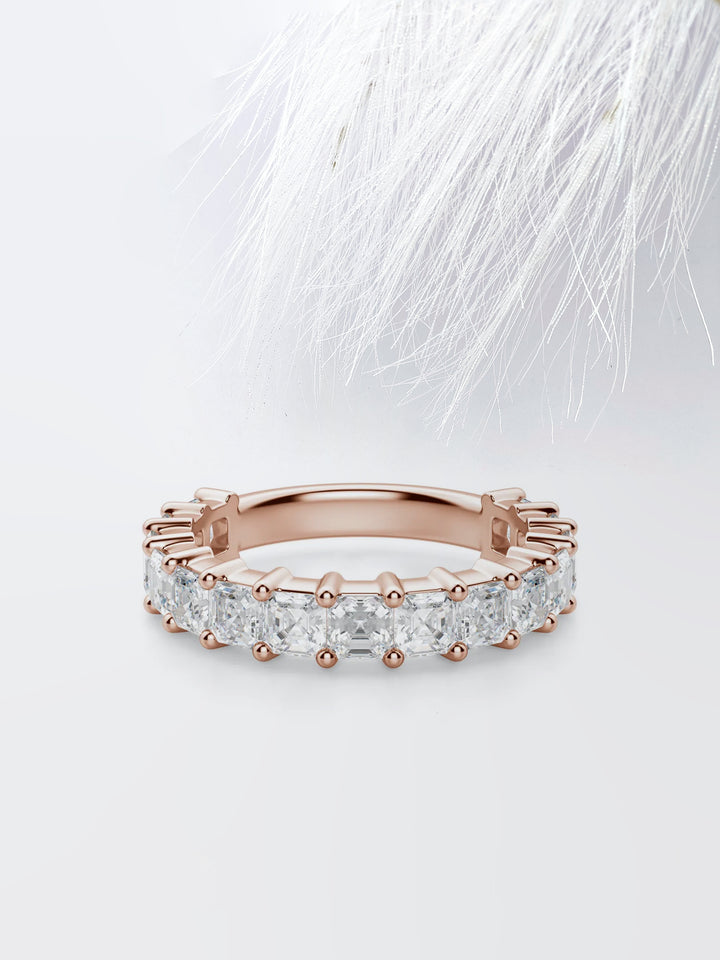 Asscher Cut Semi Eternity (3\4) Diamond Wedding Band For Her