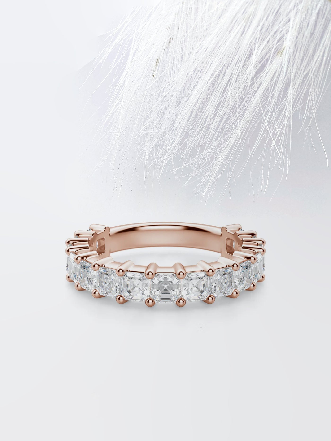 Asscher Cut Semi Eternity (3\4) Diamond Wedding Band For Her