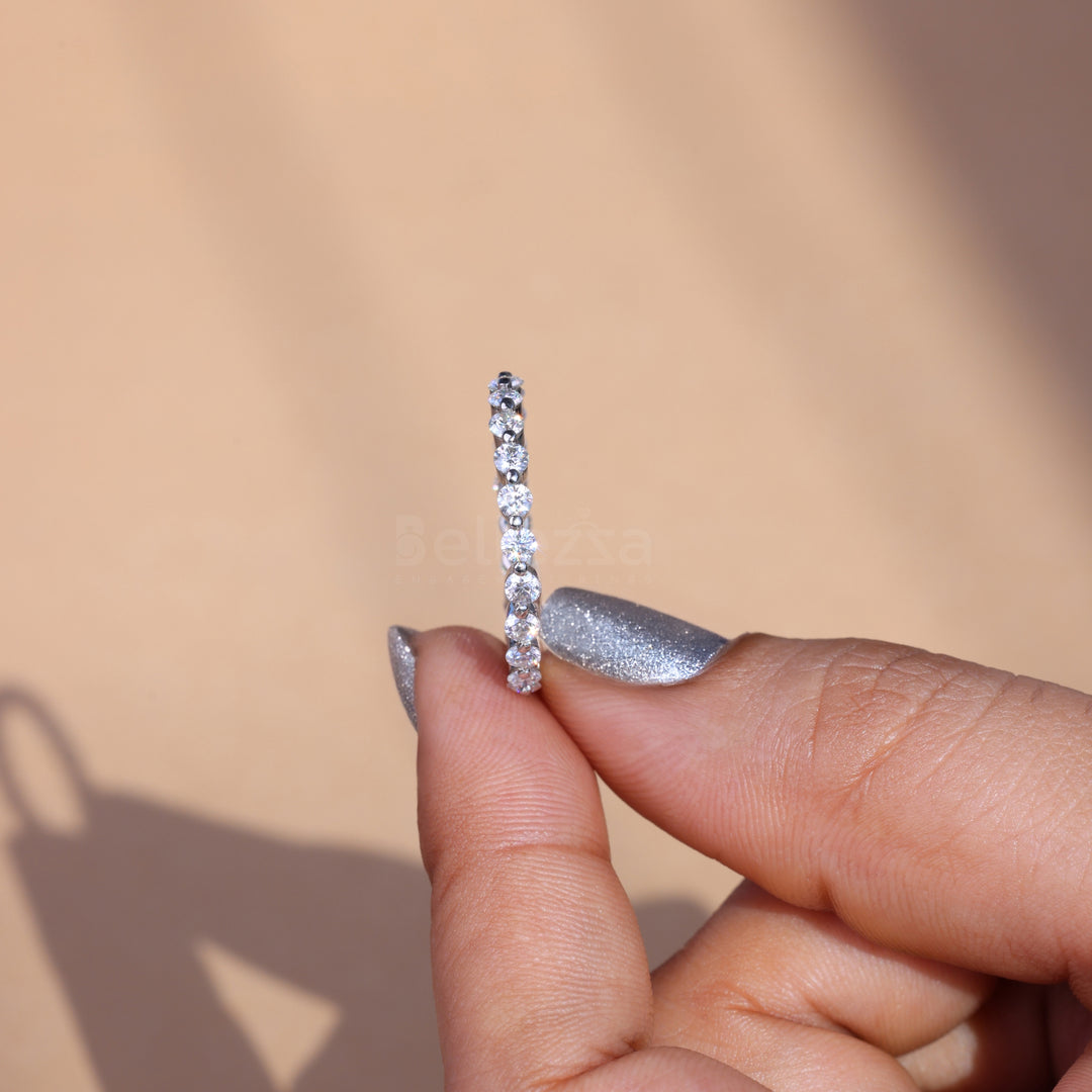 Round Brilliant Bubble Prong Moissanite Wedding Band - Ready to Ship