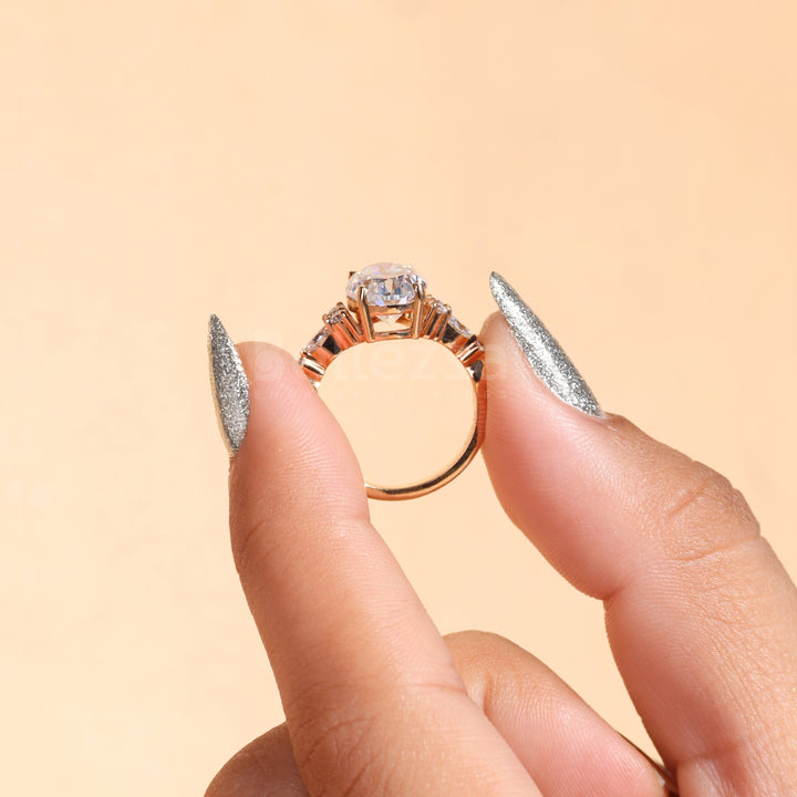 3.50CT Oval Cut Moissanite Cluster Engagement Ring - Ready to ship