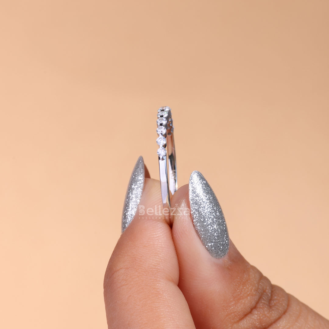 Round Diamond Bubble Pave Moissanite Wedding Band - Ready To Ship