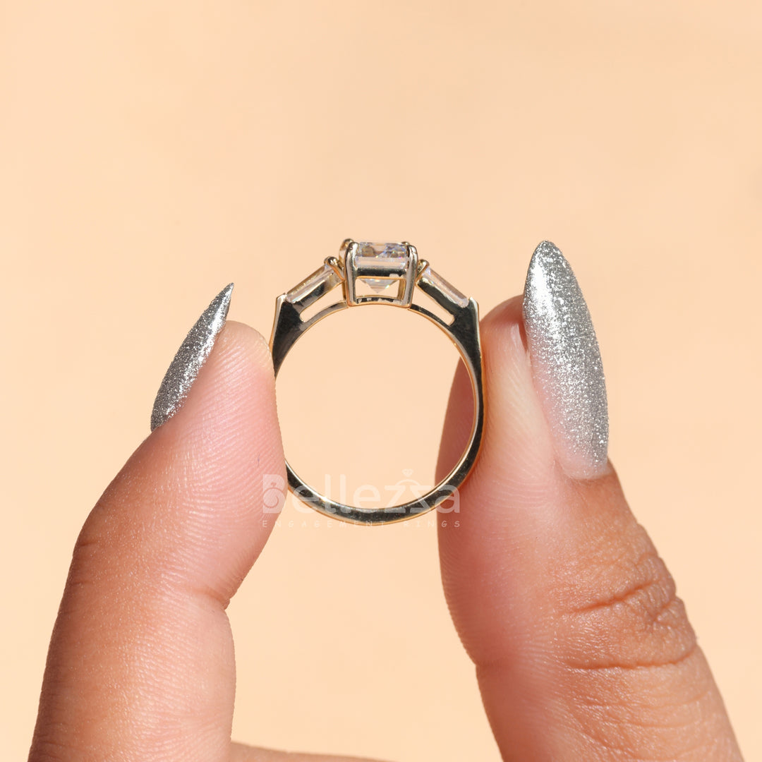 1.75CT Emerald Cut Three Stone Moissanite Engagement Ring - Ready To Ship