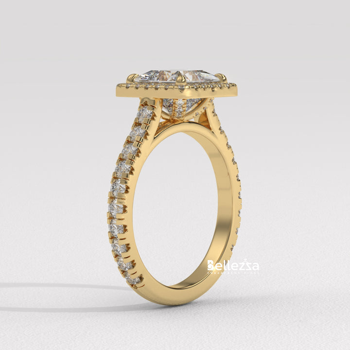 1.0-2.0CT Princess Cut Halo Pave Lab Grown Engagement Ring