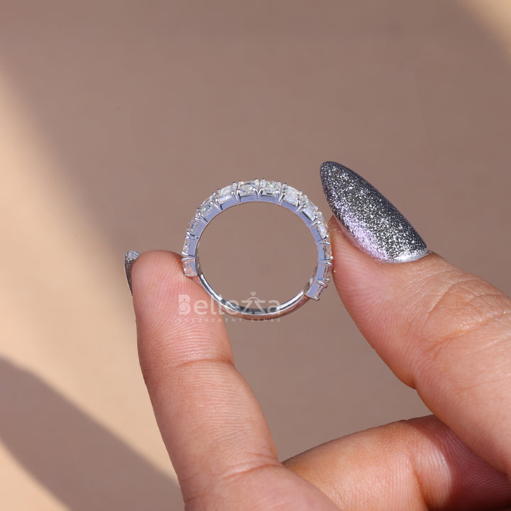 2.61TCW Emerald Diamond Half Eternity Wedding Band - Ready To Ship