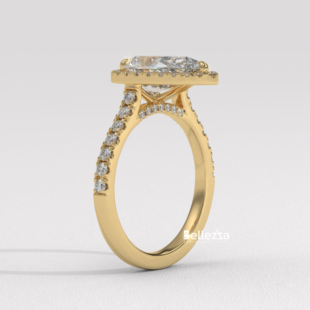 1.50-2.50CT Pear Cut CVD Diamond Halo Pave Setting Engagement Ring