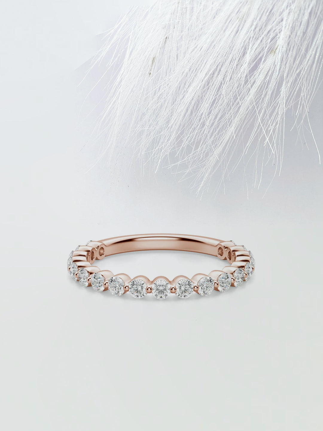 Round Cut Shared Prong Semi Eternity Wedding Band For Women