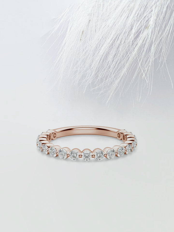 Round Cut Shared Prong Semi Eternity Wedding Band For Women