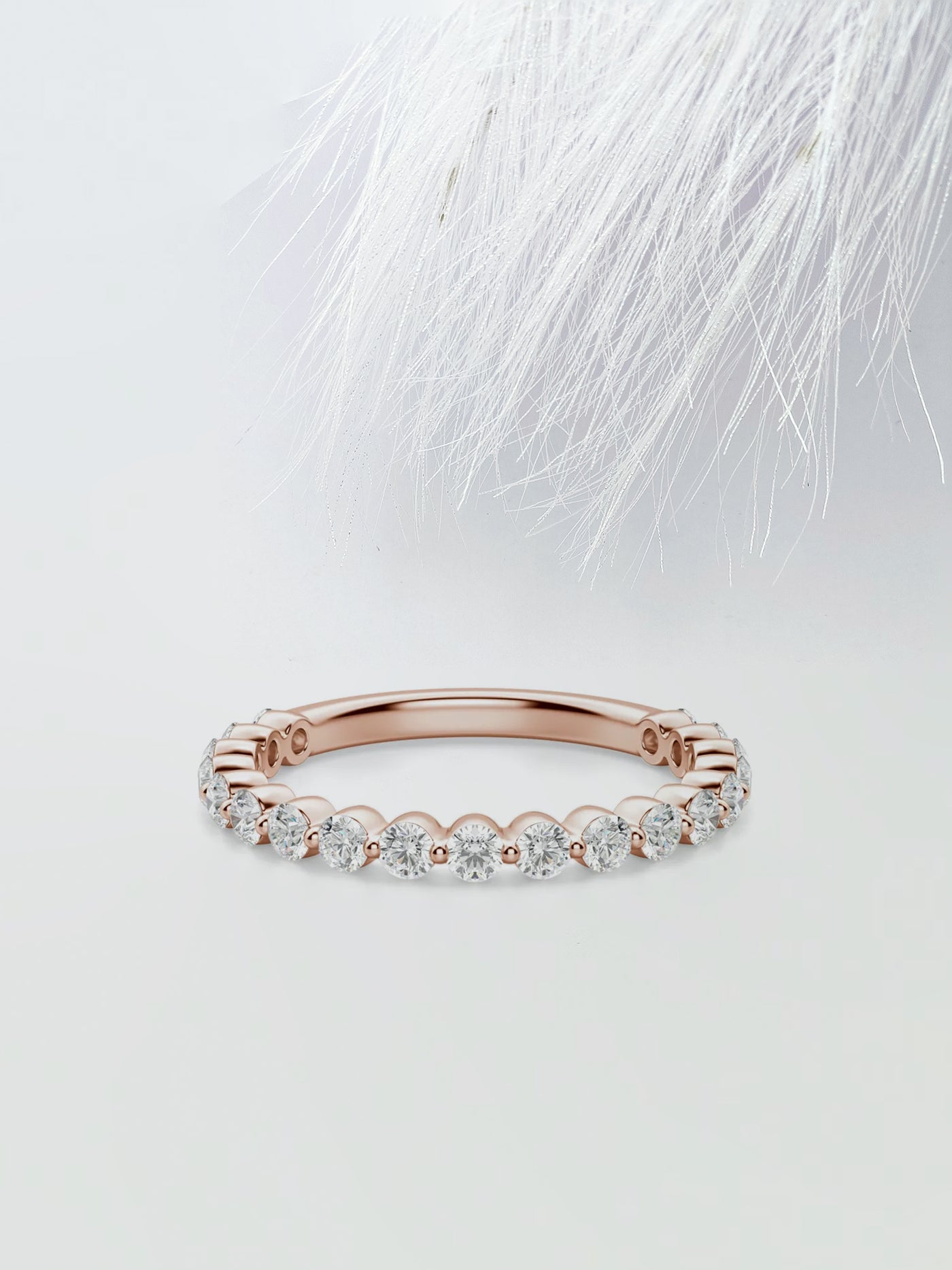 Round Cut Shared Prong Semi Eternity Wedding Band For Women