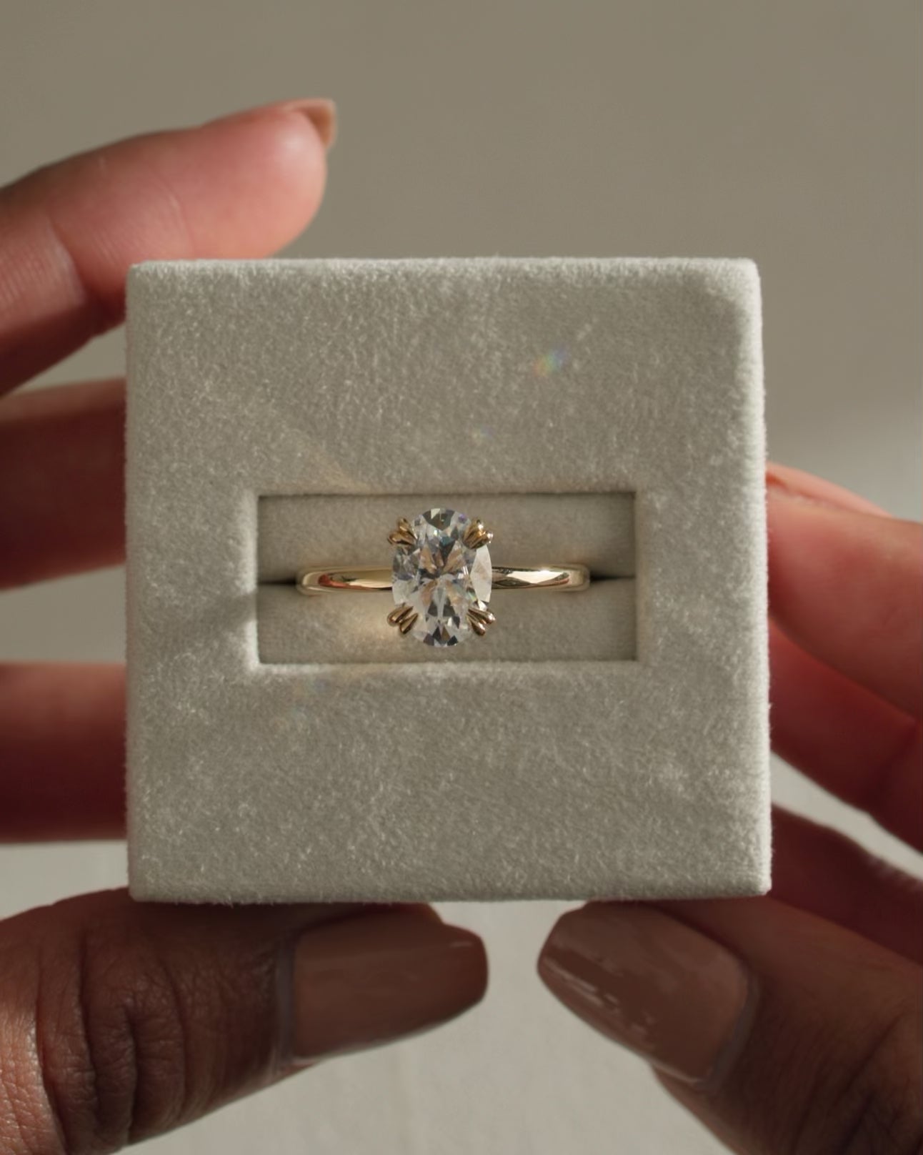 1.0 CT Oval Cut Hidden Halo Moissanite Engagement Ring