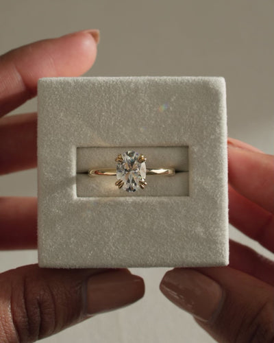 1.0 CT Oval Cut Hidden Halo Moissanite Engagement Ring