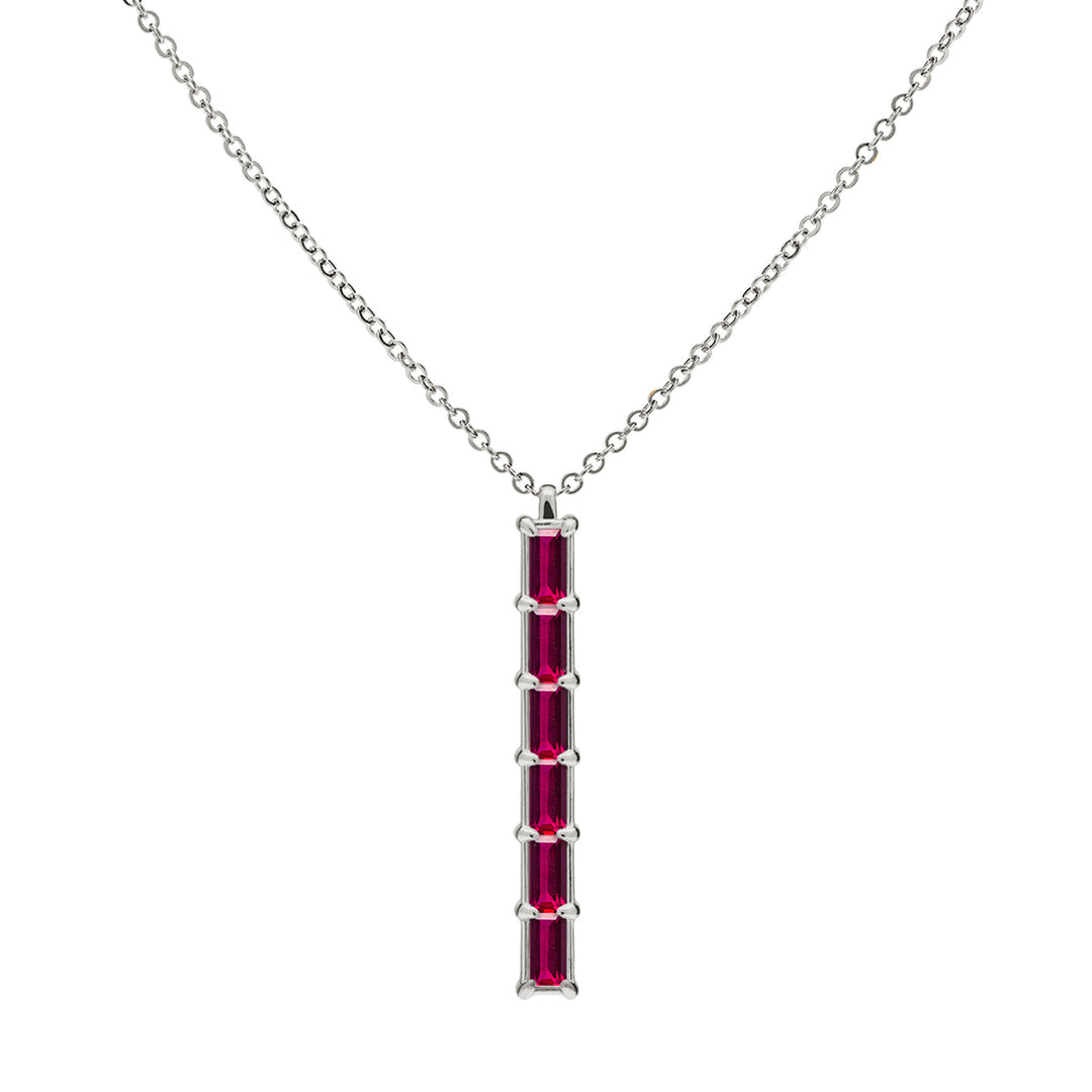 0.84TCW Baguette Cut Ruby Moissanite July Birthstone Necklace