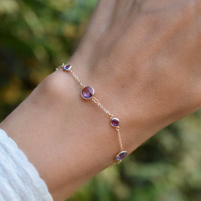 2.12TCW Round Cut Amethyst Moissanite February Birthstone Bracelet